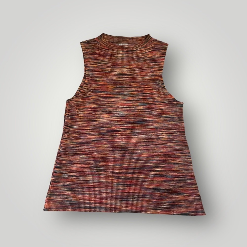 Anthropologie Mock Neck Ribbed Knit Sleeveless Top XS Multi Color Space Dyed - Picture 3 of 11